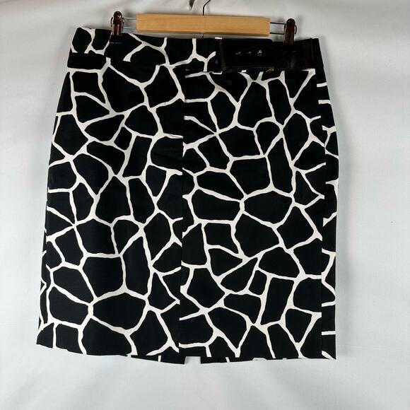 Michael Kors Black and White Animal Pattern Mini Skirt Womens Size 10 Officecore - Picture 1 of 15